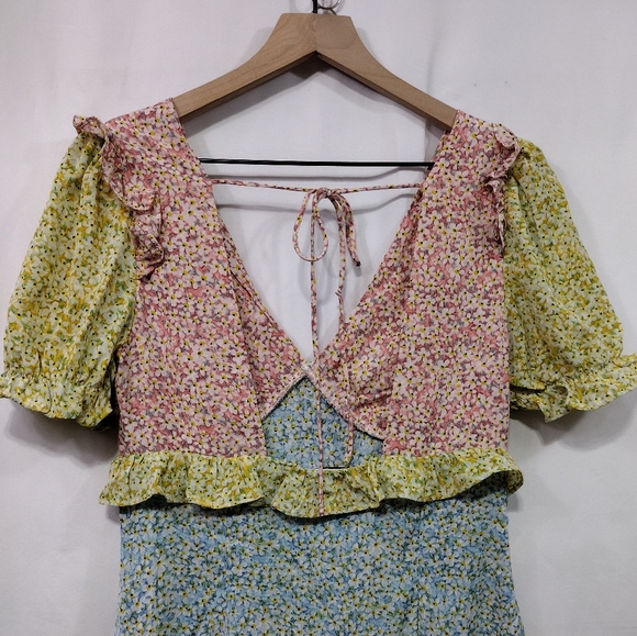 Shein Colorblock Floral Babydoll Dress Women's M Multicolor Artsy Cottagecore - Picture 6 of 9